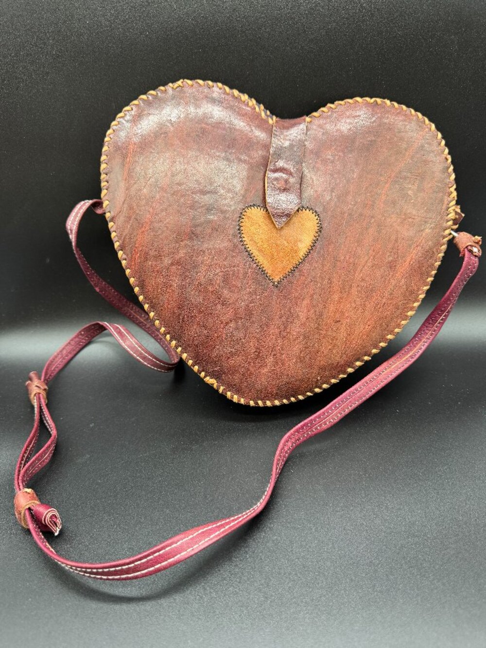 Vintage handcrafted heart-shaped leather crossbody purse Bag Boho Fashion